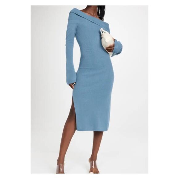 Naadam Cashmere Wool Blend Knit Dress In Slate Blue Size M - Picture 15 of 16